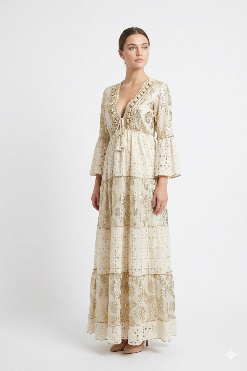 Golden Embroidered Two-Piece Set