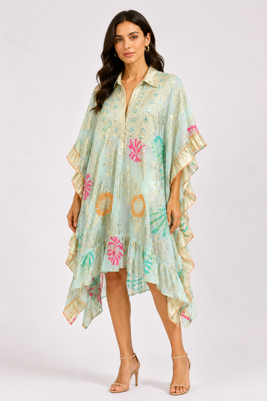 Golden Shimmer Mint Kaftan