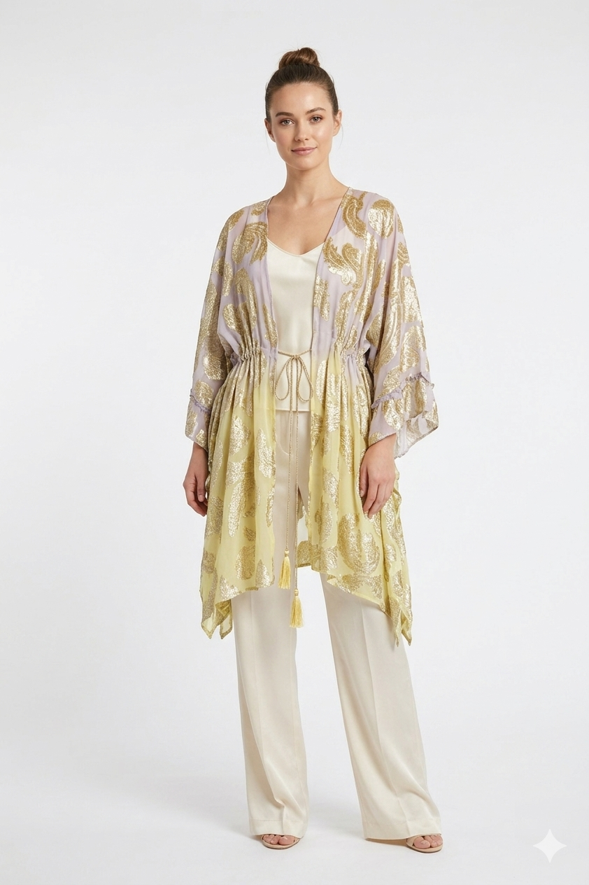 Golden Paisley Ombre Kimono