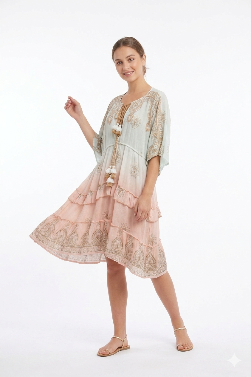 Ombre Tassel Tiered Dress