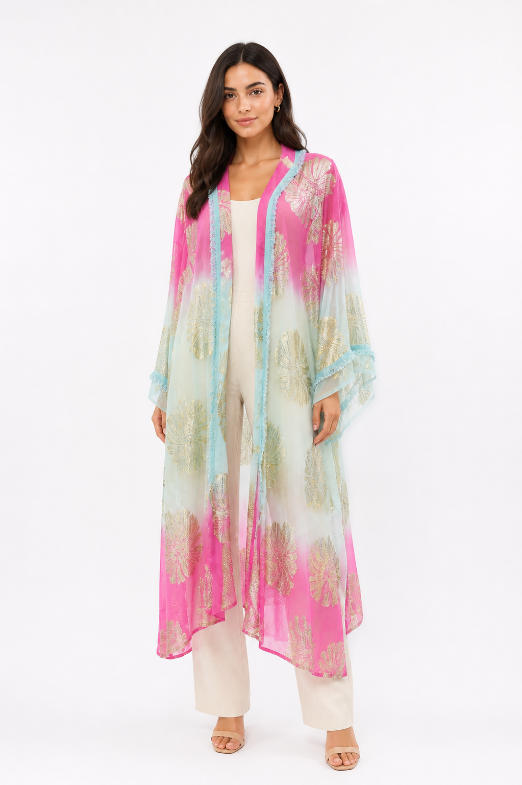 Pink Floral Ombre Kimono