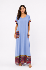 Pom-Pom Trim Blue Jalabiya