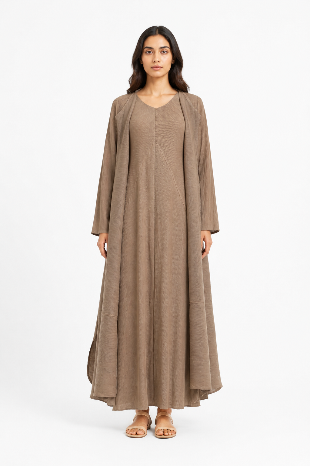 Mocha Pleated Abaya Set