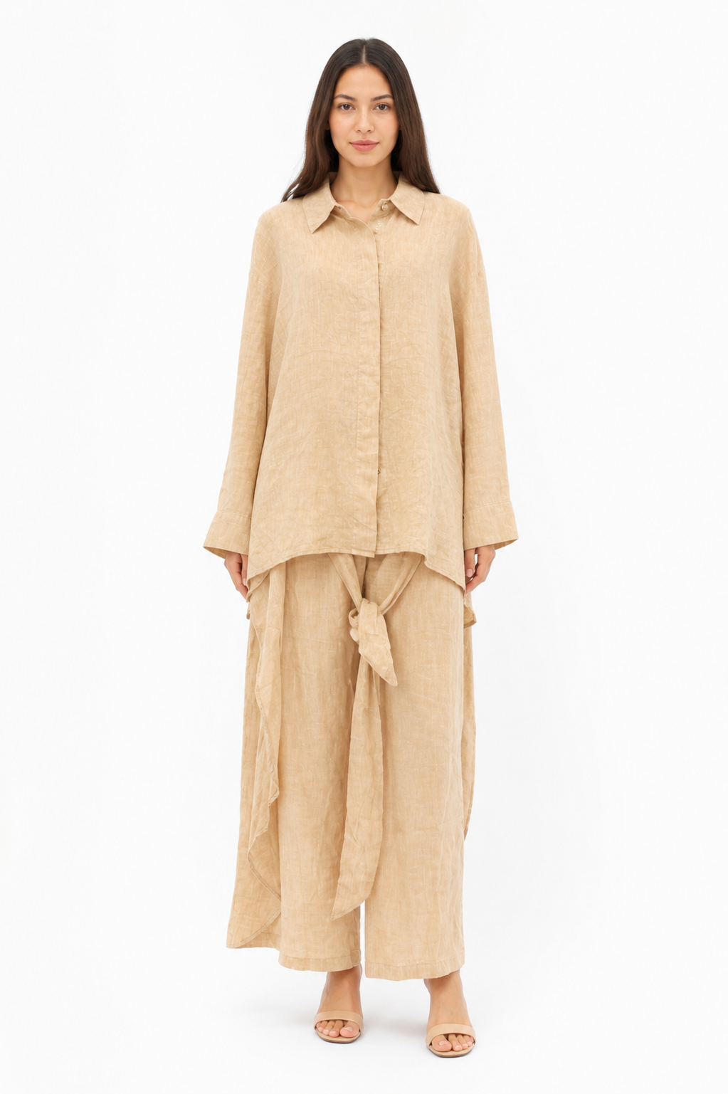 Beige Linen Wrap Set