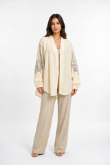 Embroidered Cream Kimono Shirt