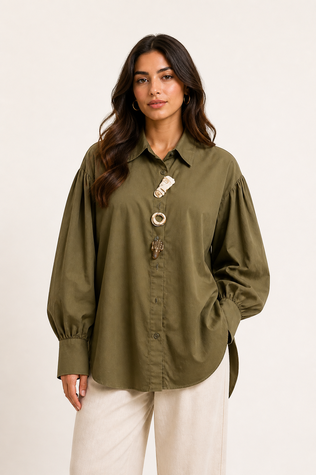 Olive Artistic Button Shirt