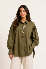 Olive Artistic Button Shirt