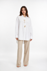 Gold-Accent White Oversized Shirt