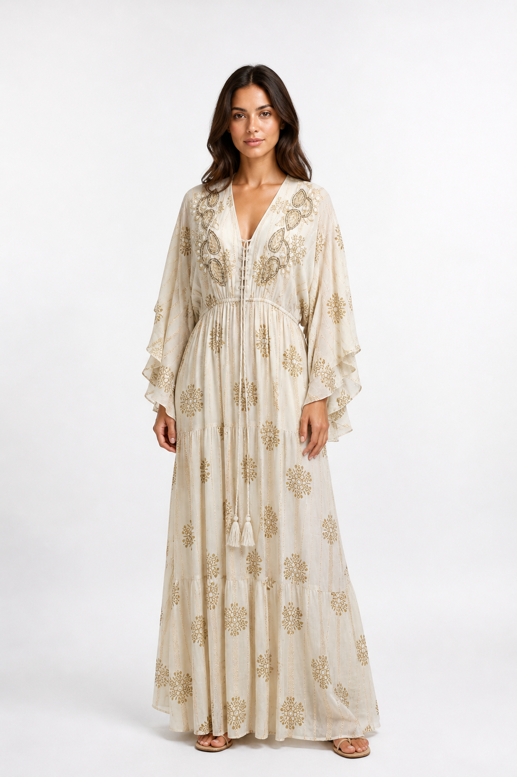 Gold-Embroidered Boho Maxi
