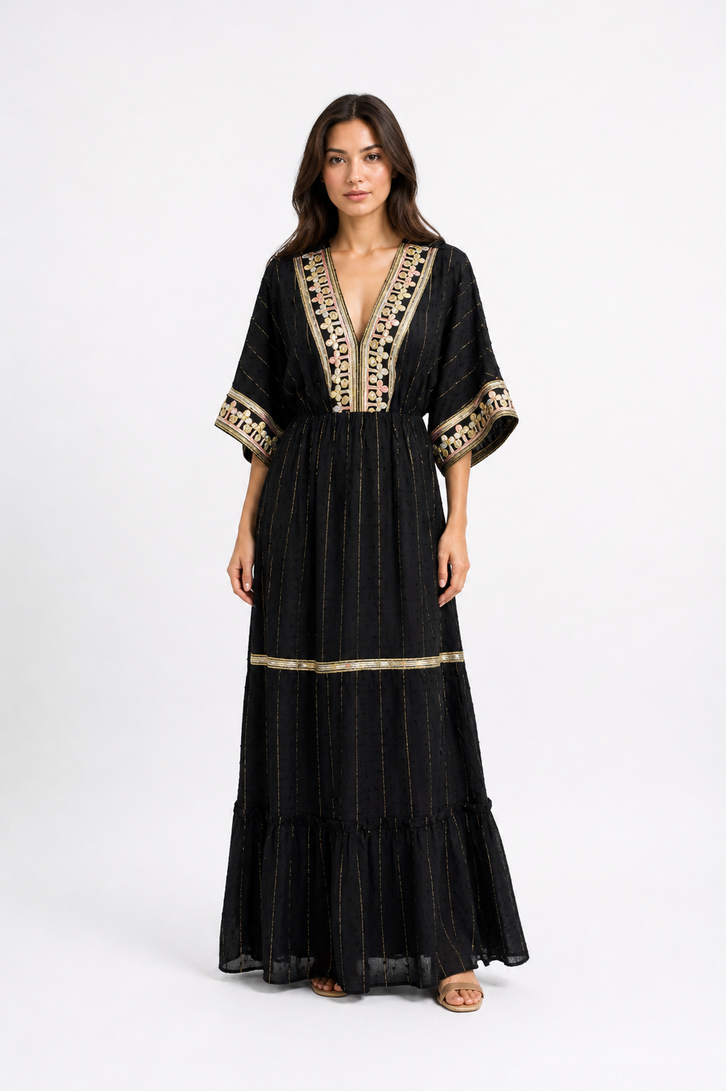 Embroidered Black Boho Maxi