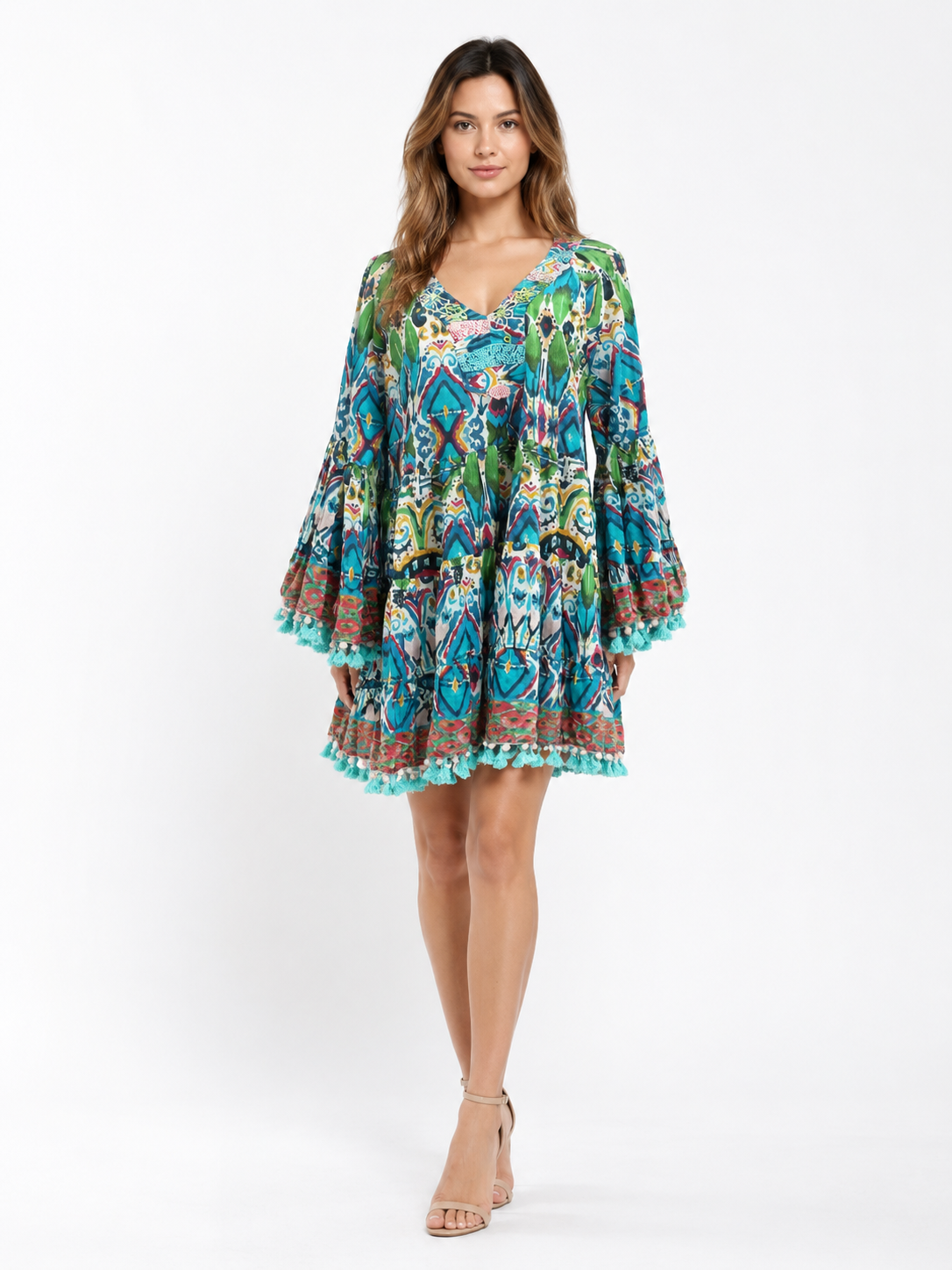 Multicolor Boho Print Tassel Mini Dress