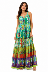 Tropical Print Tiered Maxi Dress