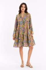 Tropical Bloom Tiered Shirt Dress
