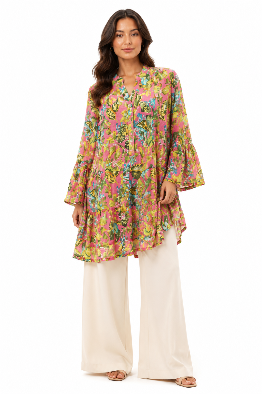 Pink Tropical Printed Tunic Shirt