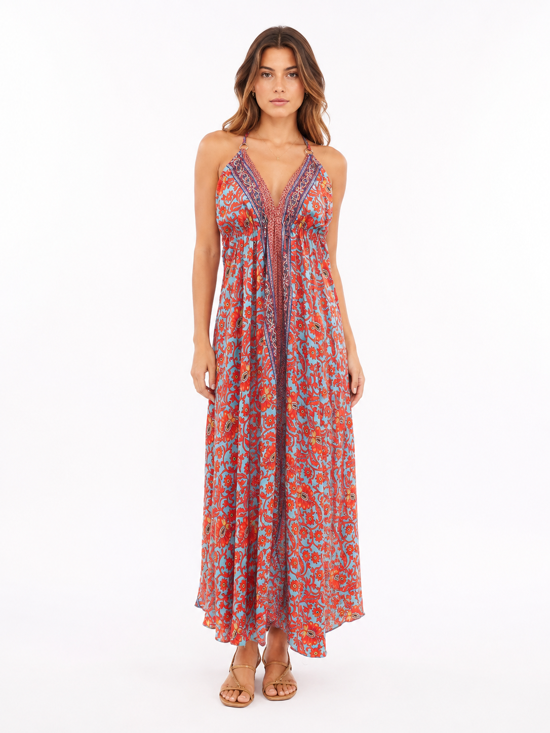 Coral Floral Halter Maxi Dress