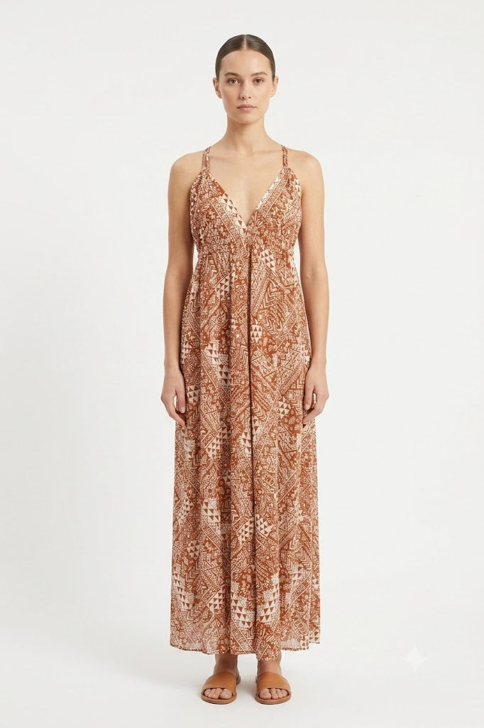 FA Rust Tribal Print Maxi Dress