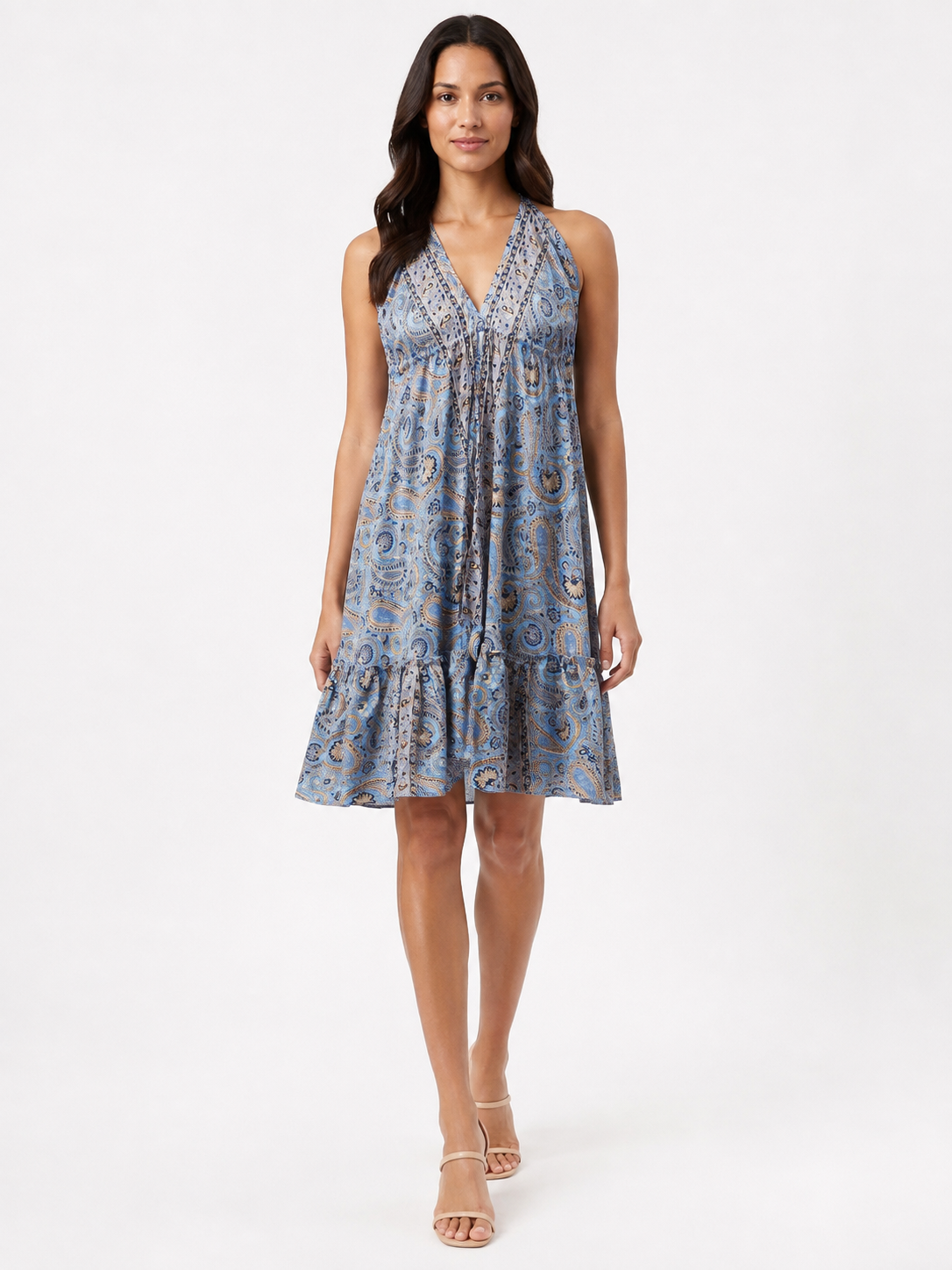 Blue Paisley Halter Dress