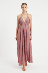 Rose Paisley Halter Maxi Dress