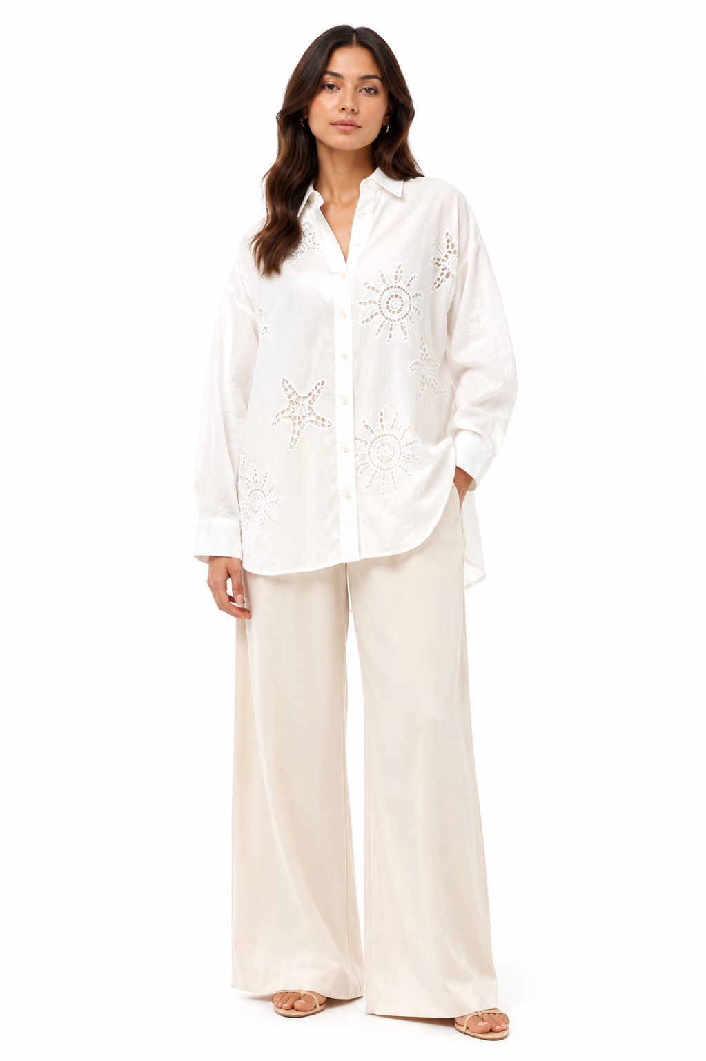 White Embroidered Oversized Shirt