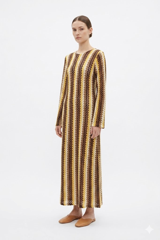 Striped Zigzag Long Sleeve Maxi Dress