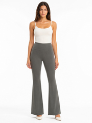 Olive Grey High-Waist Flared Leggings