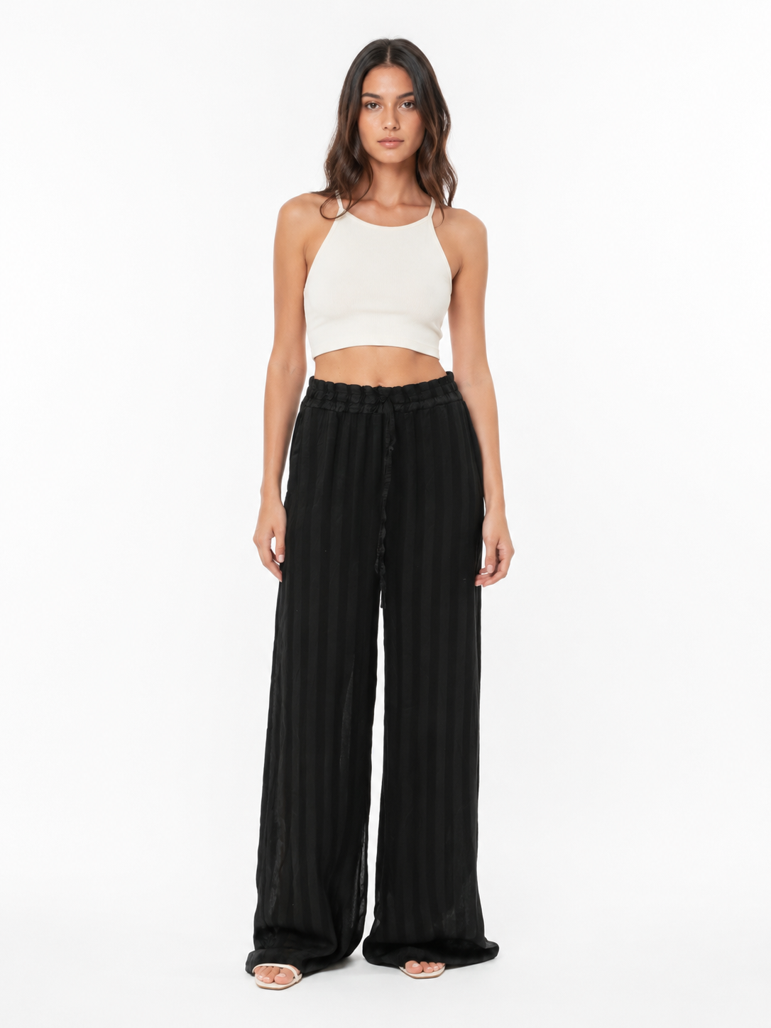 Black Striped Wide-Leg Pants