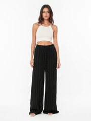 Black Striped Wide-Leg Pants