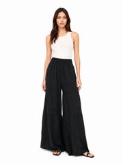 Black Smocked Waist Wide-Leg Pants