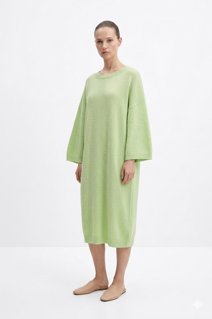 Lime Green Knit Midi Dress