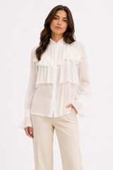 White Ruffle Sheer Blouse