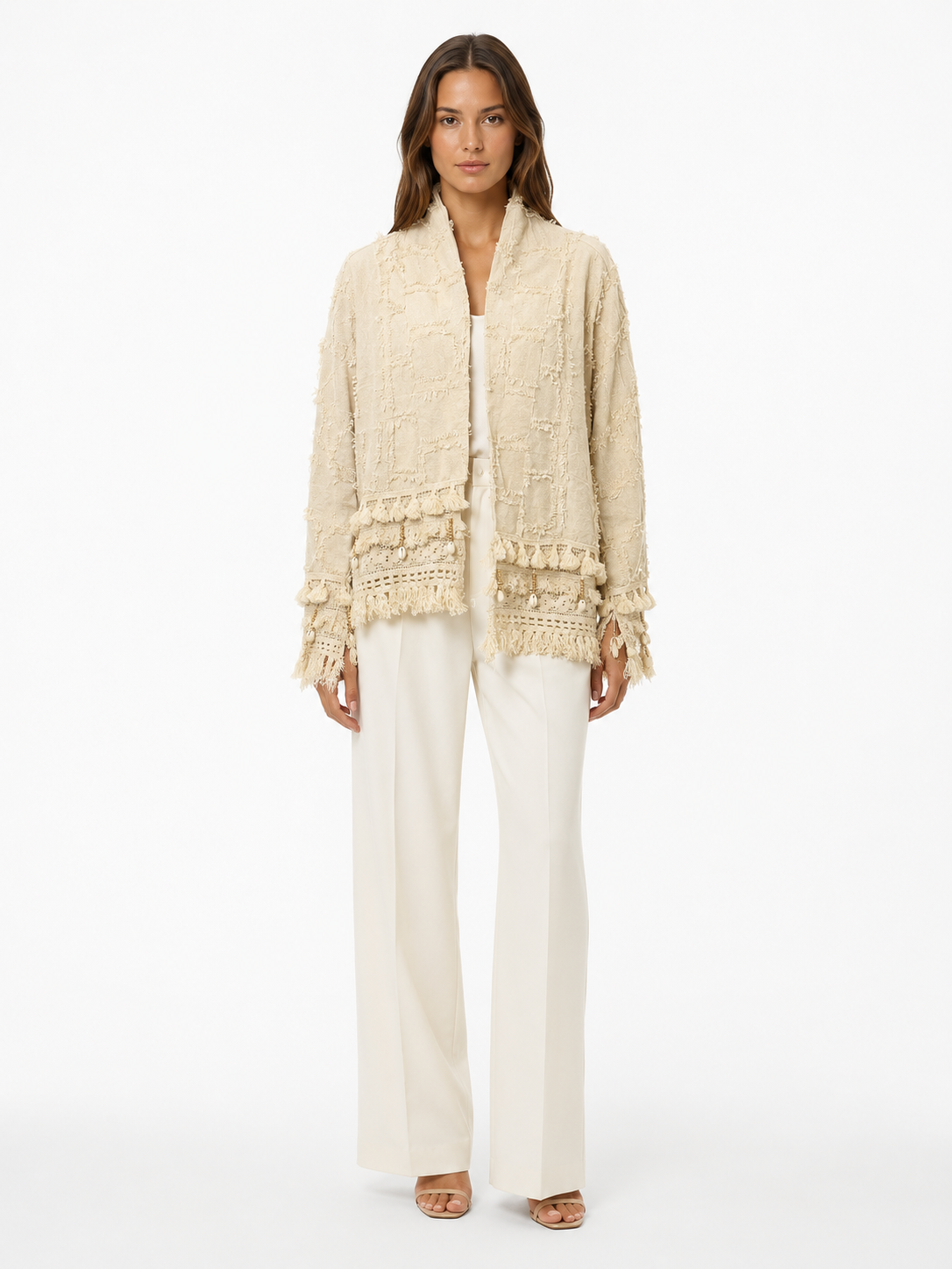 Ivory Textured Fringe Jacket