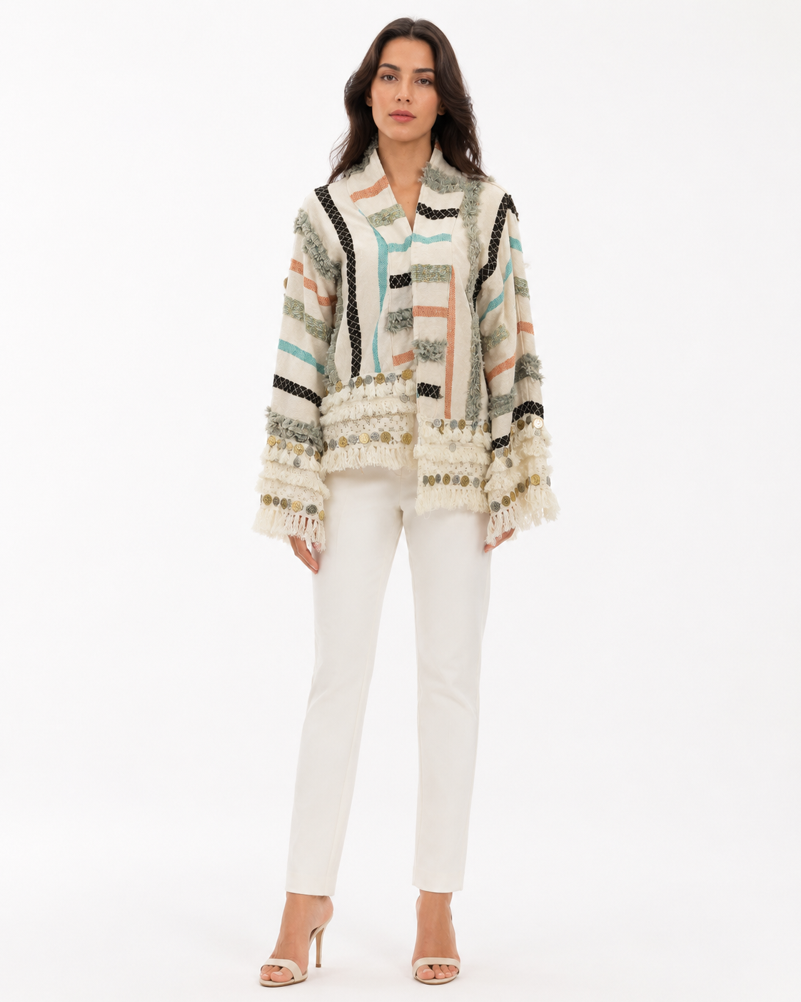 Striped Fringe Coin Jacket