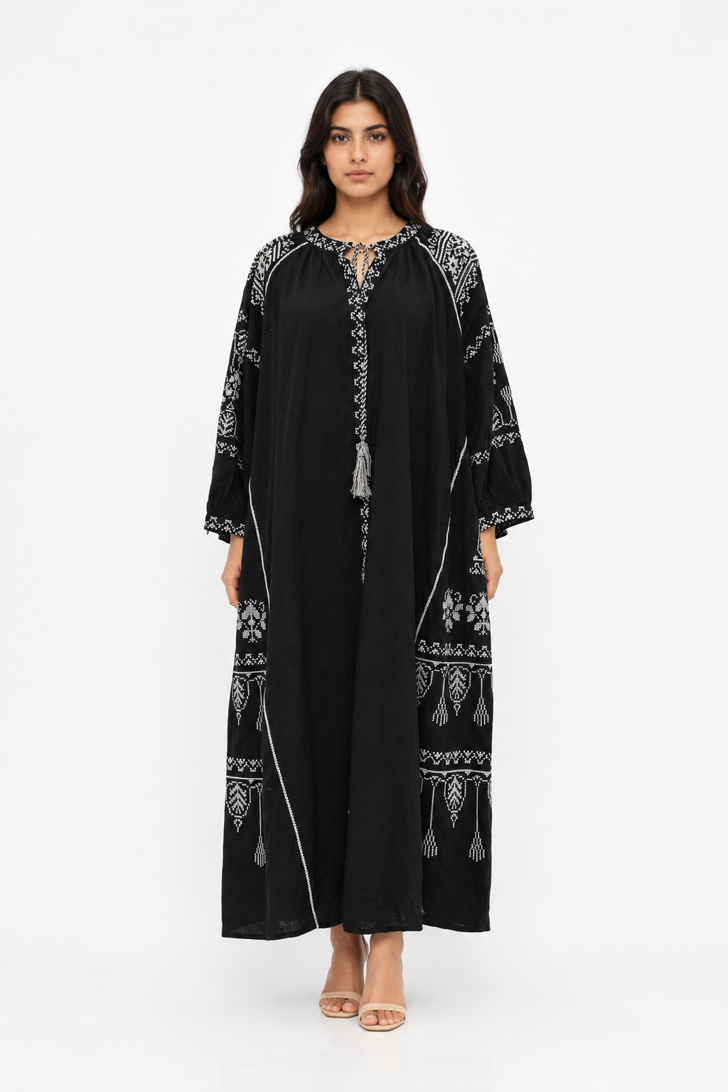 Black Embroidered Kaftan Dress