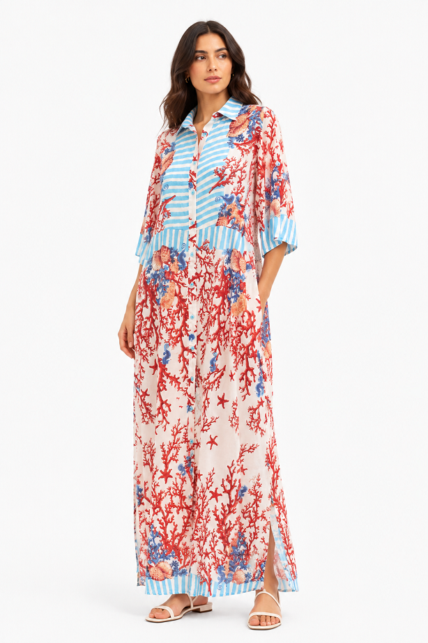 Coral Coast Printed Maxi Shirt Dress