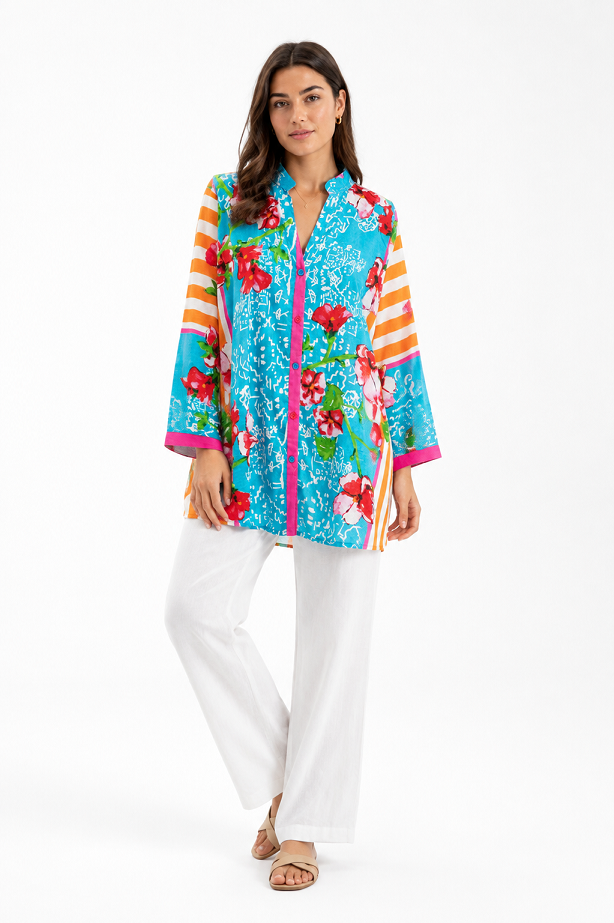 Azure Bloom Oversized Shirt