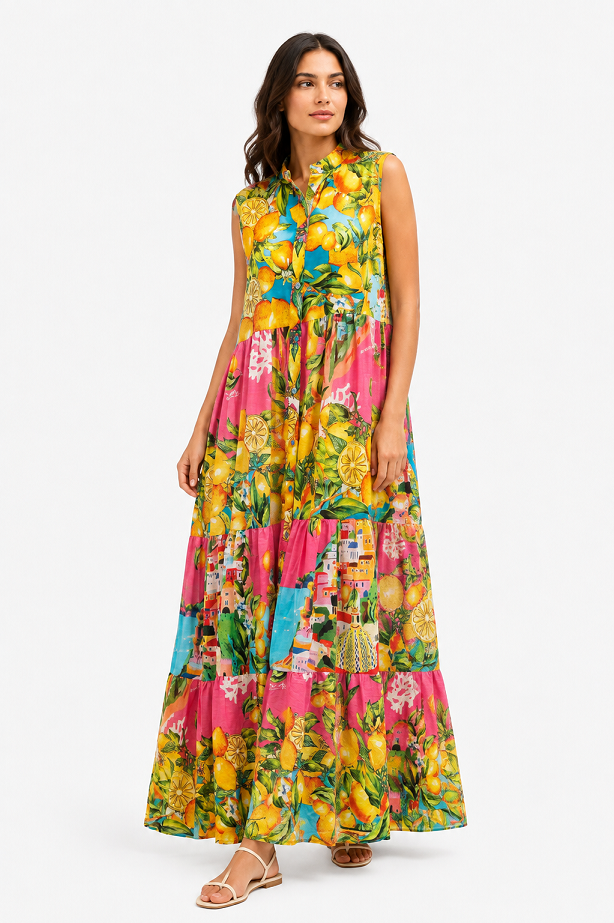 Amalfi Lemon Print Maxi Dress