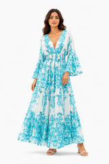 Turquoise Baroque Maxi Dress