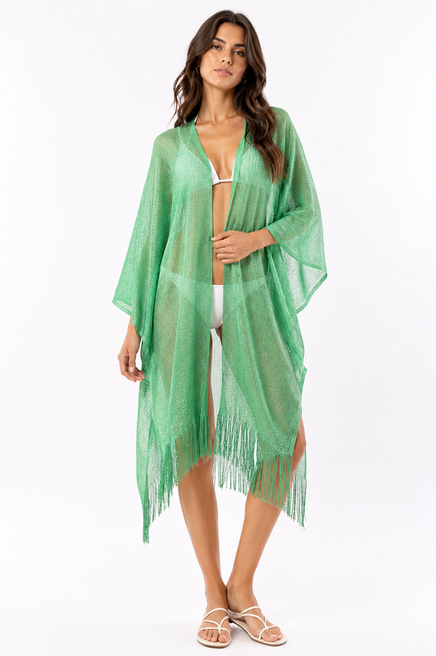 Mint Shimmer Fringe Kimono