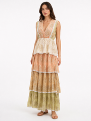 Pastel Embroidered Tiered Maxi Dress